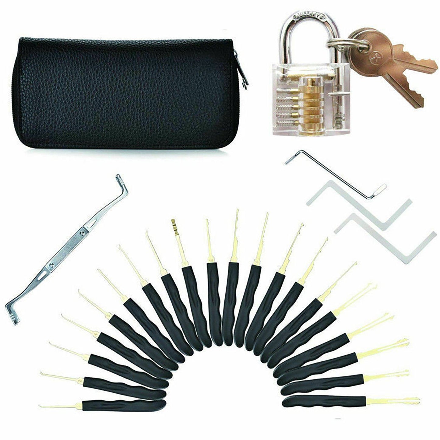 GOSO 24 Piece Lock Pick Set + Transparent Practice Padlock Bundle