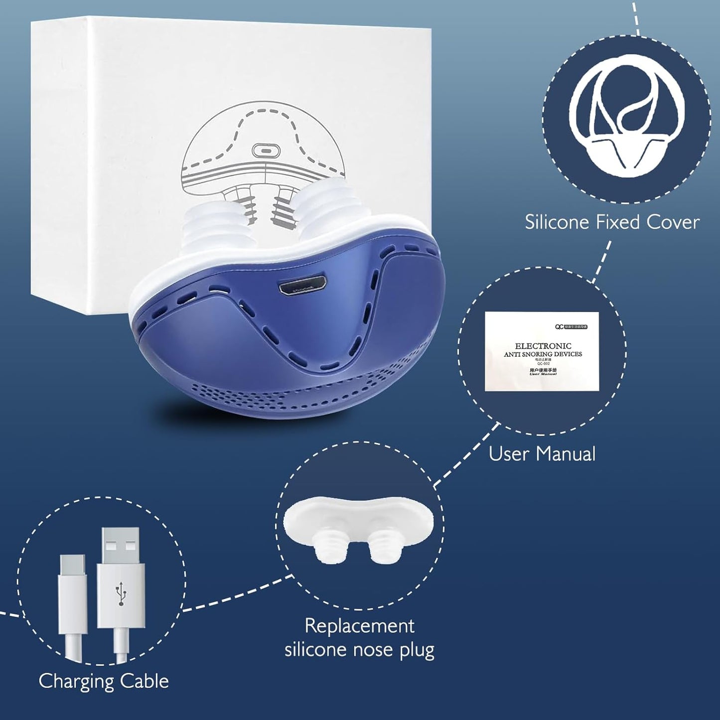 Anti Snoring Devices, Double Vortex Anti Snoring Device, Snoring Solution, Adjustable Wind Speed, Suitable for All Nose Shapes, Stop Snoring Suitable for Men and Women, Blue