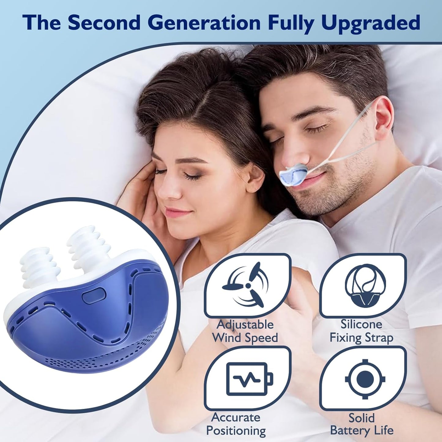 Anti Snoring Devices, Double Vortex Anti Snoring Device, Snoring Solution, Adjustable Wind Speed, Suitable for All Nose Shapes, Stop Snoring Suitable for Men and Women, Blue
