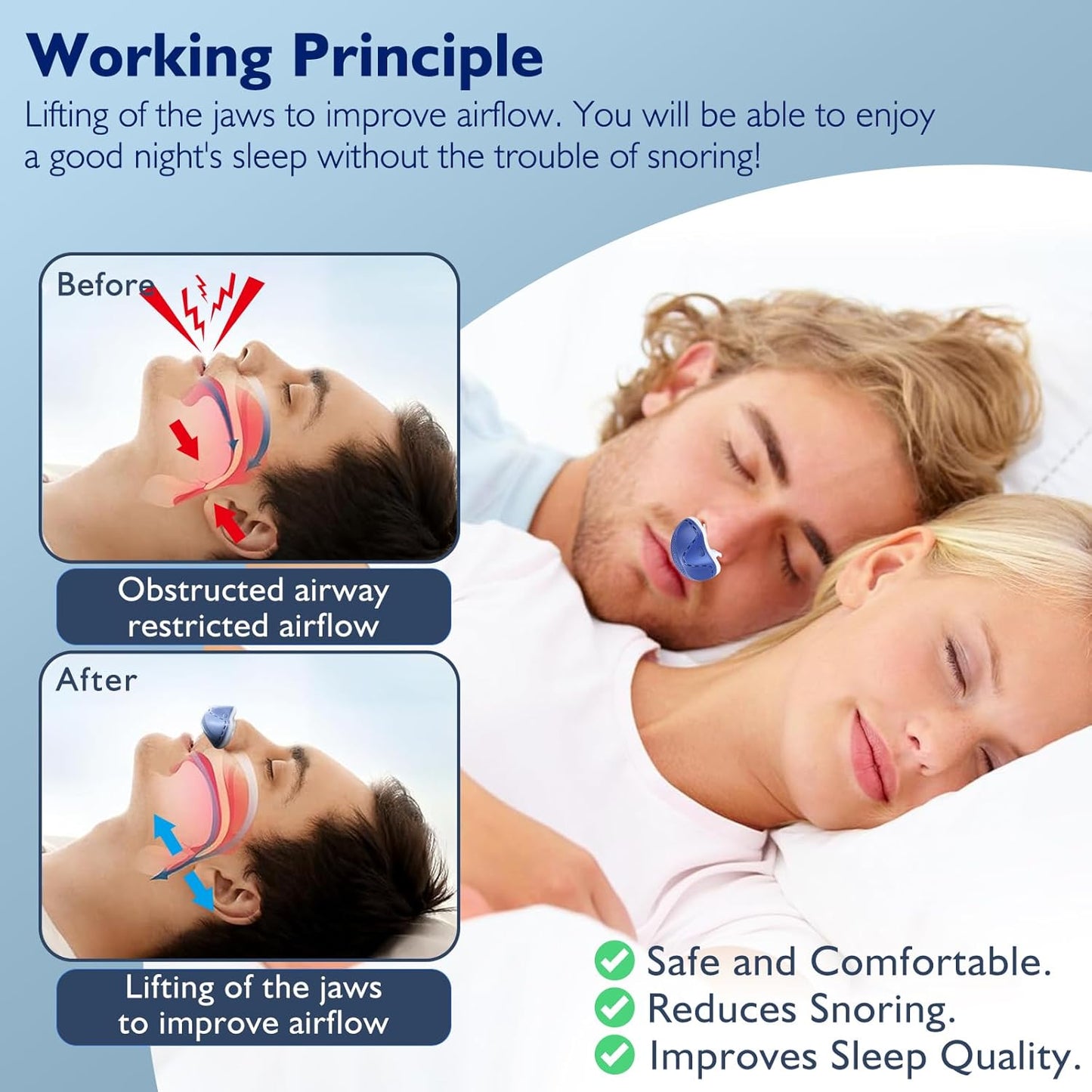 Anti Snoring Devices, Double Vortex Anti Snoring Device, Snoring Solution, Adjustable Wind Speed, Suitable for All Nose Shapes, Stop Snoring Suitable for Men and Women, Blue