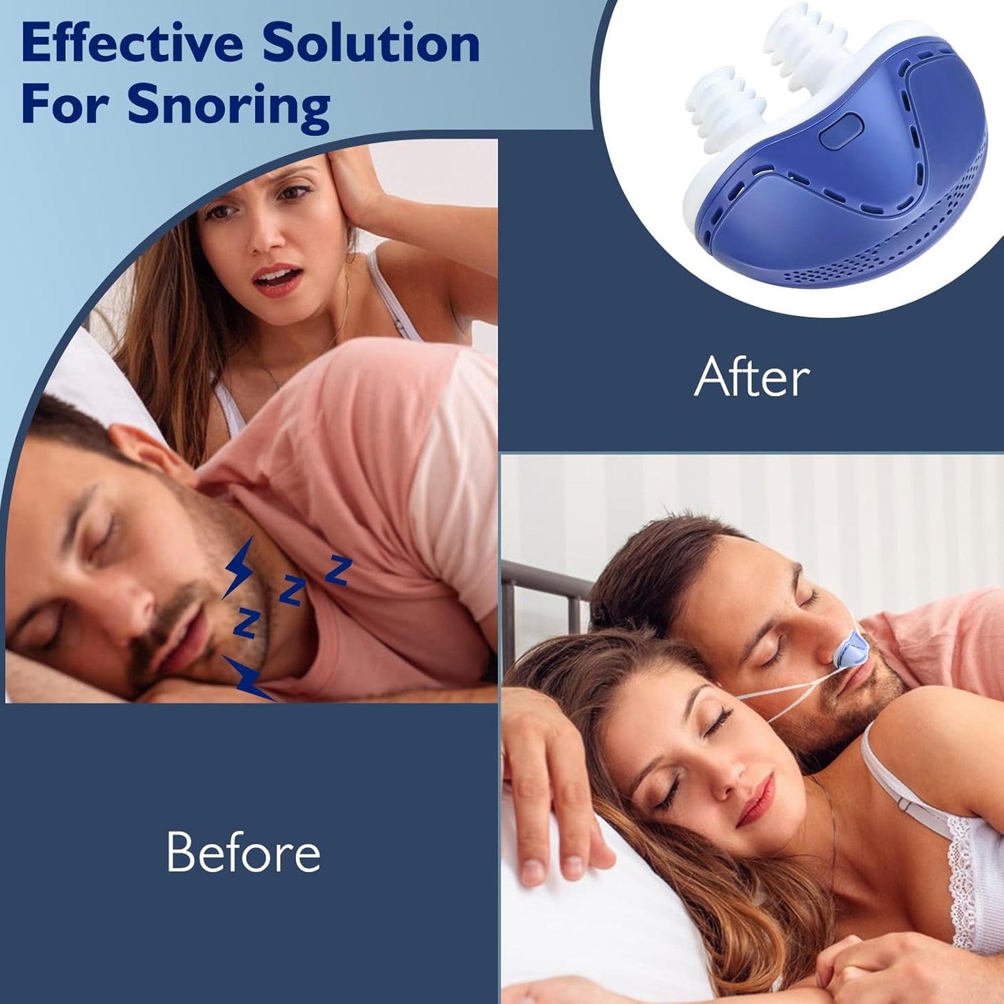 Anti Snoring Devices, Double Vortex Anti Snoring Device, Snoring Solution, Adjustable Wind Speed, Suitable for All Nose Shapes, Stop Snoring Suitable for Men and Women, Blue