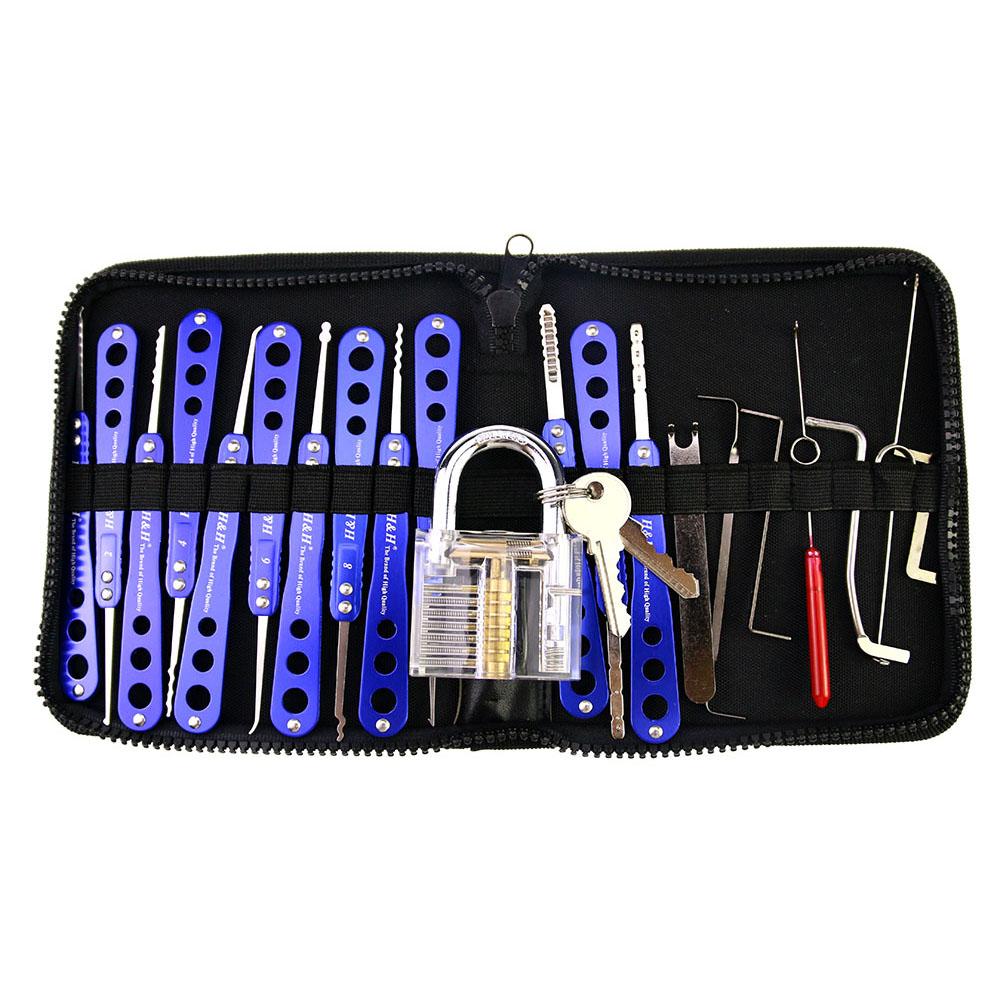 H&H 20 Lock Picks Set Transparent Practice Padlock Bundle