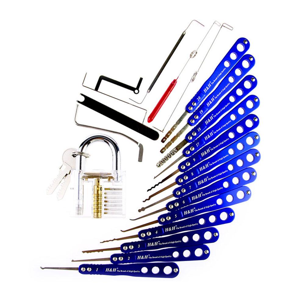 H&H 20 Lock Picks Set Transparent Practice Padlock Bundle