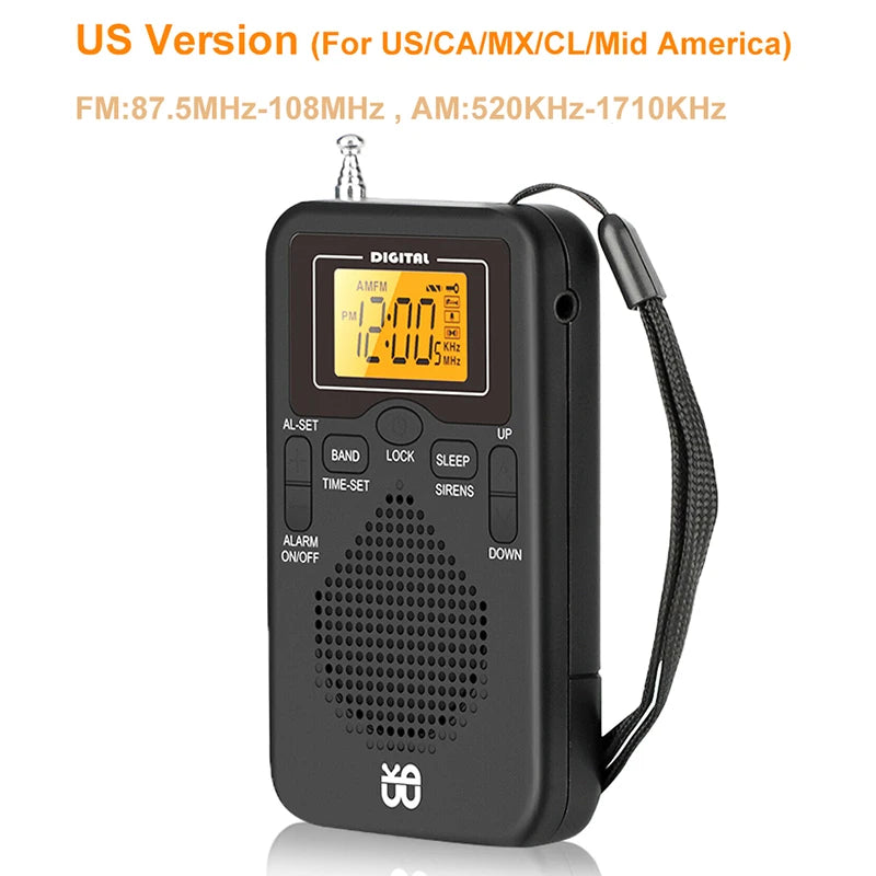 Portable Radio Mini AM FM Weather Radio Pocket Radio Player LCD Screen Digital Alarm Clock Radio Long Range Best Reception