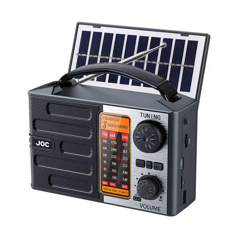 Portable Full Band Radio Solar Power FM AM SW Radios Wireless Bluetooth Music Player with Strong LED Light Rechargeable Battery