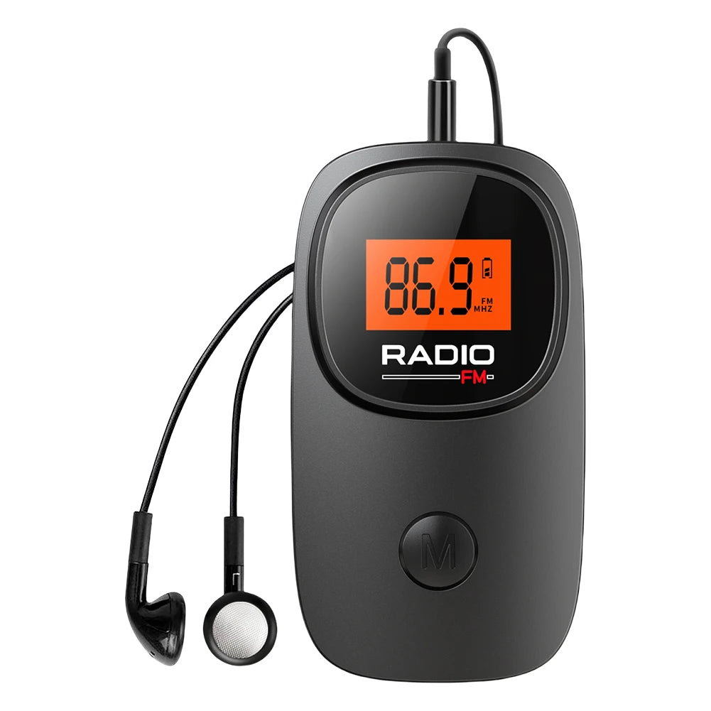 Portable Radio Digital Tuning FM Radio with Earphone Battery Operated Radio with Clip for Home Outdoor
