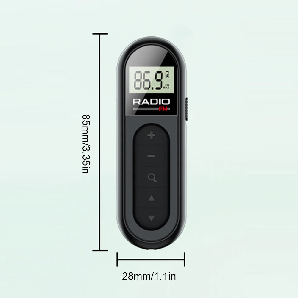 Mini Pocket FM Radio Rechargeable Lavalier Radio with Backlight LCD Display Stereo Radio 3.5mm Headphone Jack for Meeting Sports