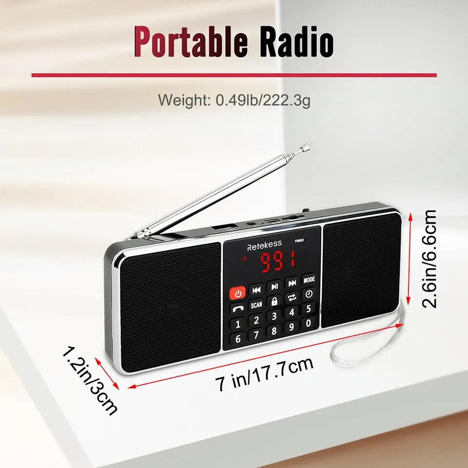 Retekess TR602 Portable Radio AM FM Digital Bluetooth Speaker Stereo MP3 Player TF SD Card USB Handsfree Call for Kids and Old