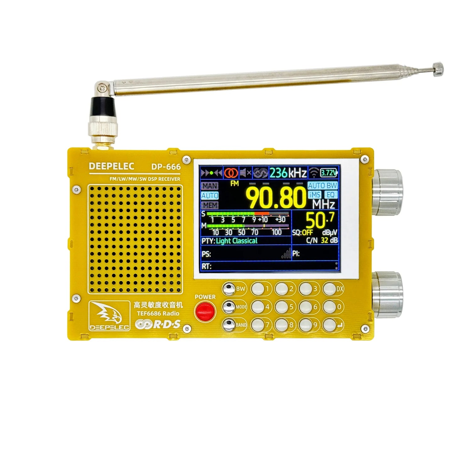 DP-666 TEF6686 Radio High Sensitivity Full Band FM AM LW MW SW Shortwave ESP32 RDS 2.8 inch IPS LCD DEEPELEC