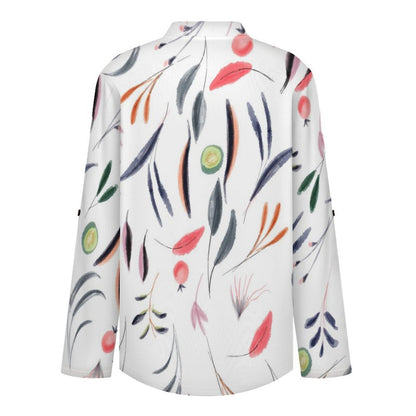 Stand-up Collar Long-sleeved Shirt Plants, Leaves  Customization Women’s V-Neck Blouses,long Sleeve,Roll-Up Sleeve Shirt