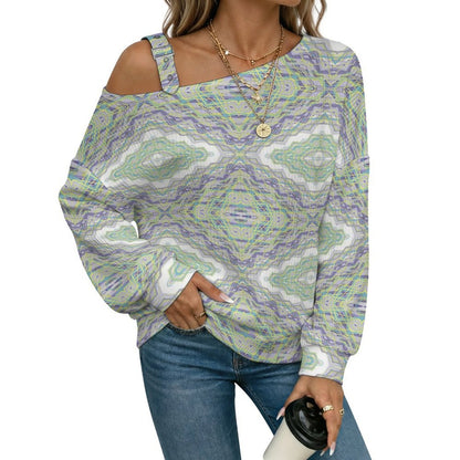 Off-the-shoulder Sweater Pattern  Asymmetric Cold Shoulder Knit Sweater for Women, Adjustable Buckle Strap Long Sleeve Casual Slouchy Pullover
