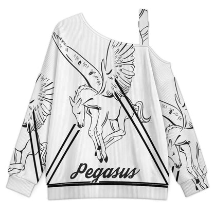 Off-the-shoulder Sweater Pegasus-Line-Triangle-Simple-Black  Asymmetric Cold Shoulder Knit Sweater for Women, Adjustable Buckle Strap Long Sleeve Casual Slouchy Pullover