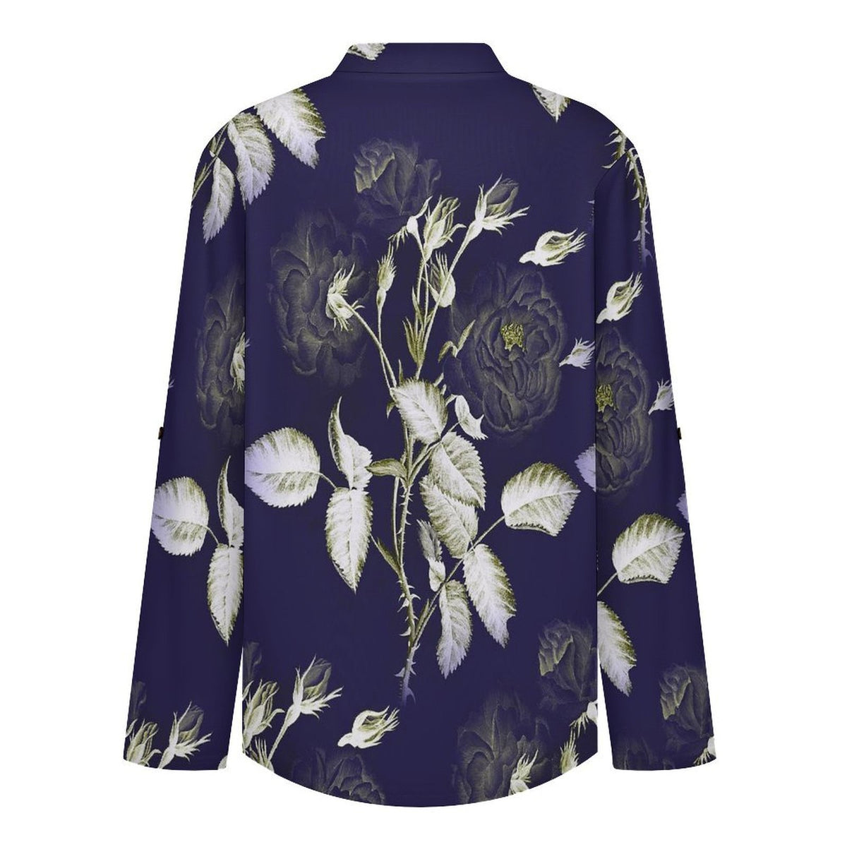 Stand-up Collar Long-sleeved Shirt Purple, Flowers, Patterns  Customization Women’s V-Neck Blouses,long Sleeve,Roll-Up Sleeve Shirt