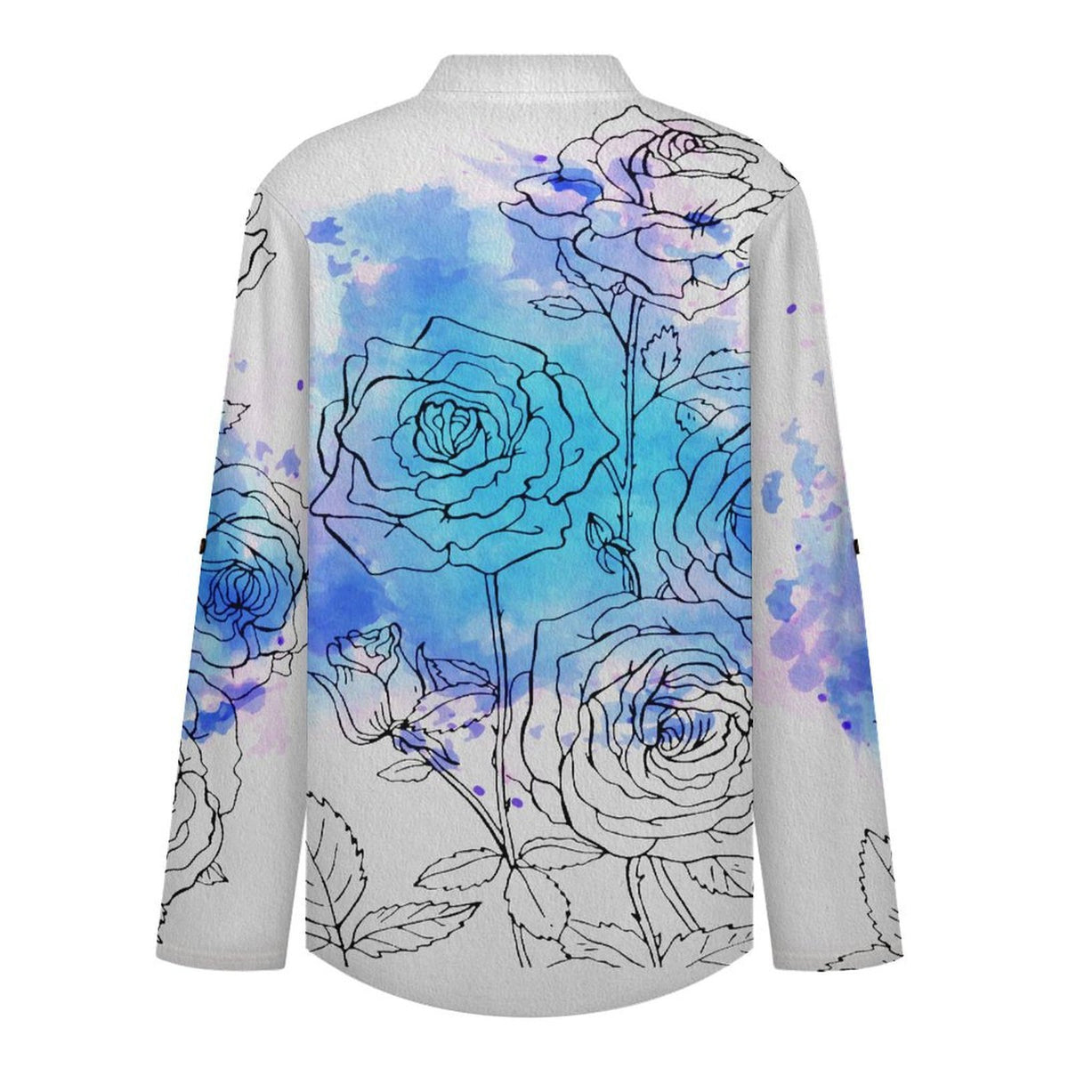 Versatile Notched V-Neck Tunic  Roll Tab 3/4 Sleeve Office Casual Top  Ink Painting, Flowers