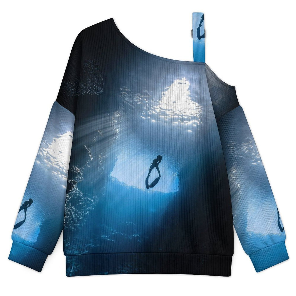 Off-the-shoulder Sweater Light from The Bottom of The Sea  Asymmetric Cold Shoulder Knit Sweater for Women, Adjustable Buckle Strap Long Sleeve Casual Slouchy Pullover