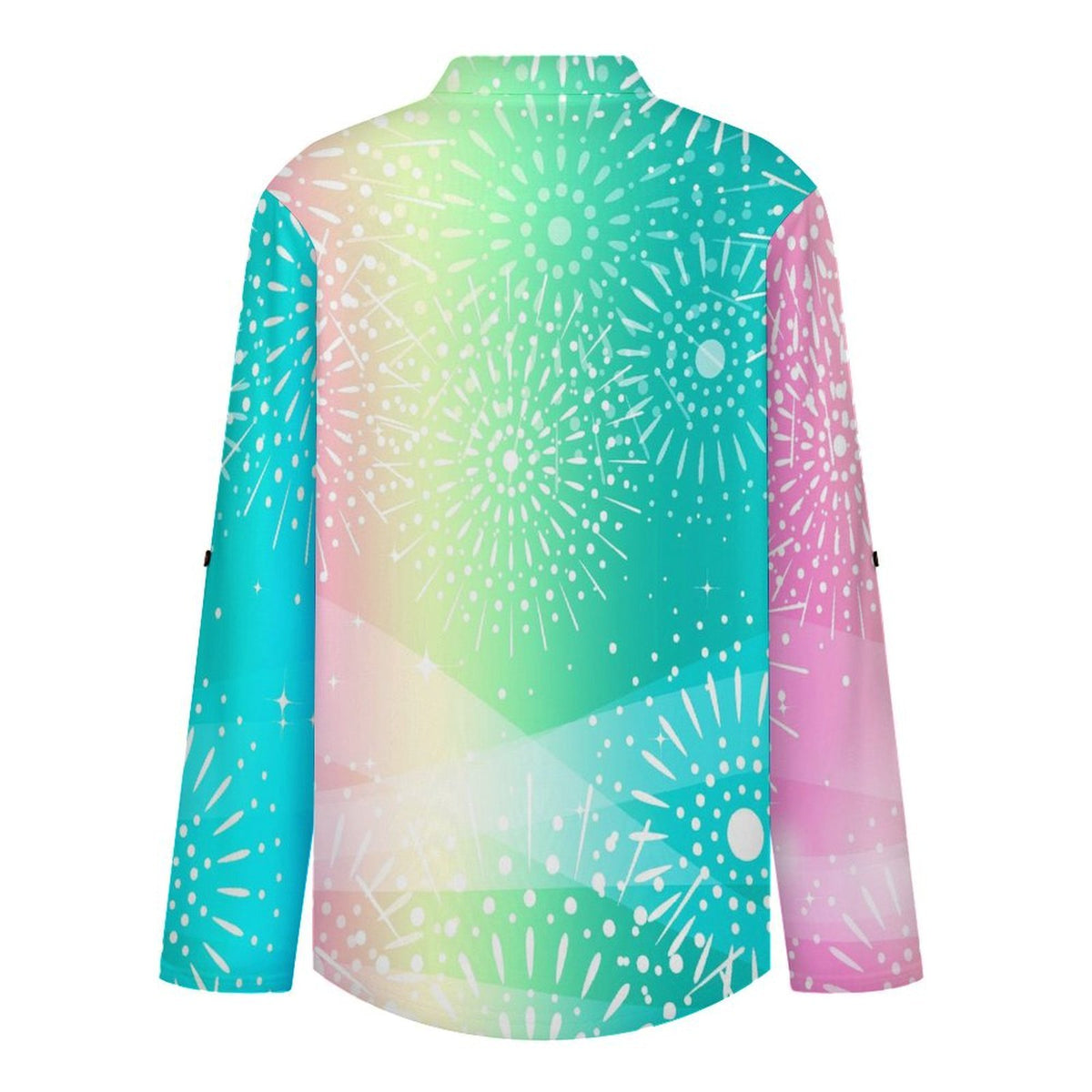 Stand-up Collar Long-sleeved Shirt Rainbow, Color Pattern  Customization Women’s V-Neck Blouses,long Sleeve,Roll-Up Sleeve Shirt