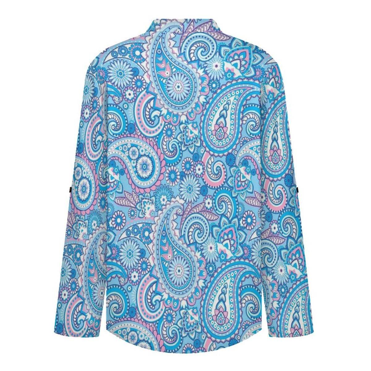 Stand-up Collar Long-sleeved Shirt Paisley  Customization Women’s V-Neck Blouses,long Sleeve,Roll-Up Sleeve Shirt