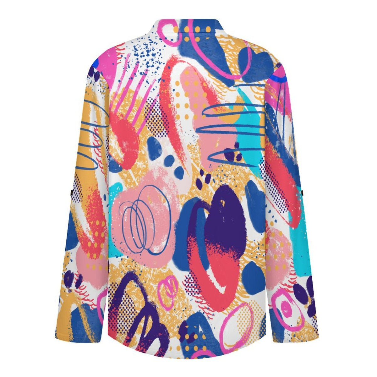 Stand-up Collar Long-sleeved Shirt Color Graffiti Pattern, Cartoon  Customization Women’s V-Neck Blouses,long Sleeve,Roll-Up Sleeve Shirt