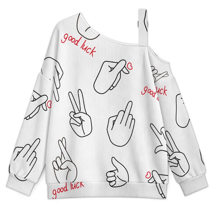 Off-the-shoulder Sweater Tile Decorative Patterns for Various Gestures  Asymmetric Cold Shoulder Knit Sweater for Women, Adjustable Buckle Strap Long Sleeve Casual Slouchy Pullover