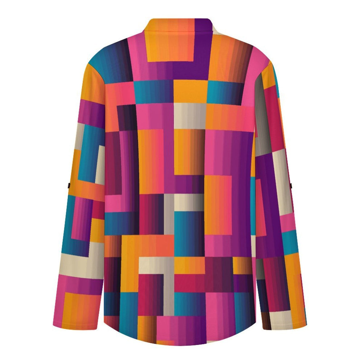 Stand-up Collar Long-sleeved Shirt Colored Checkered Pattern  Customization Women’s V-Neck Blouses,long Sleeve,Roll-Up Sleeve Shirt