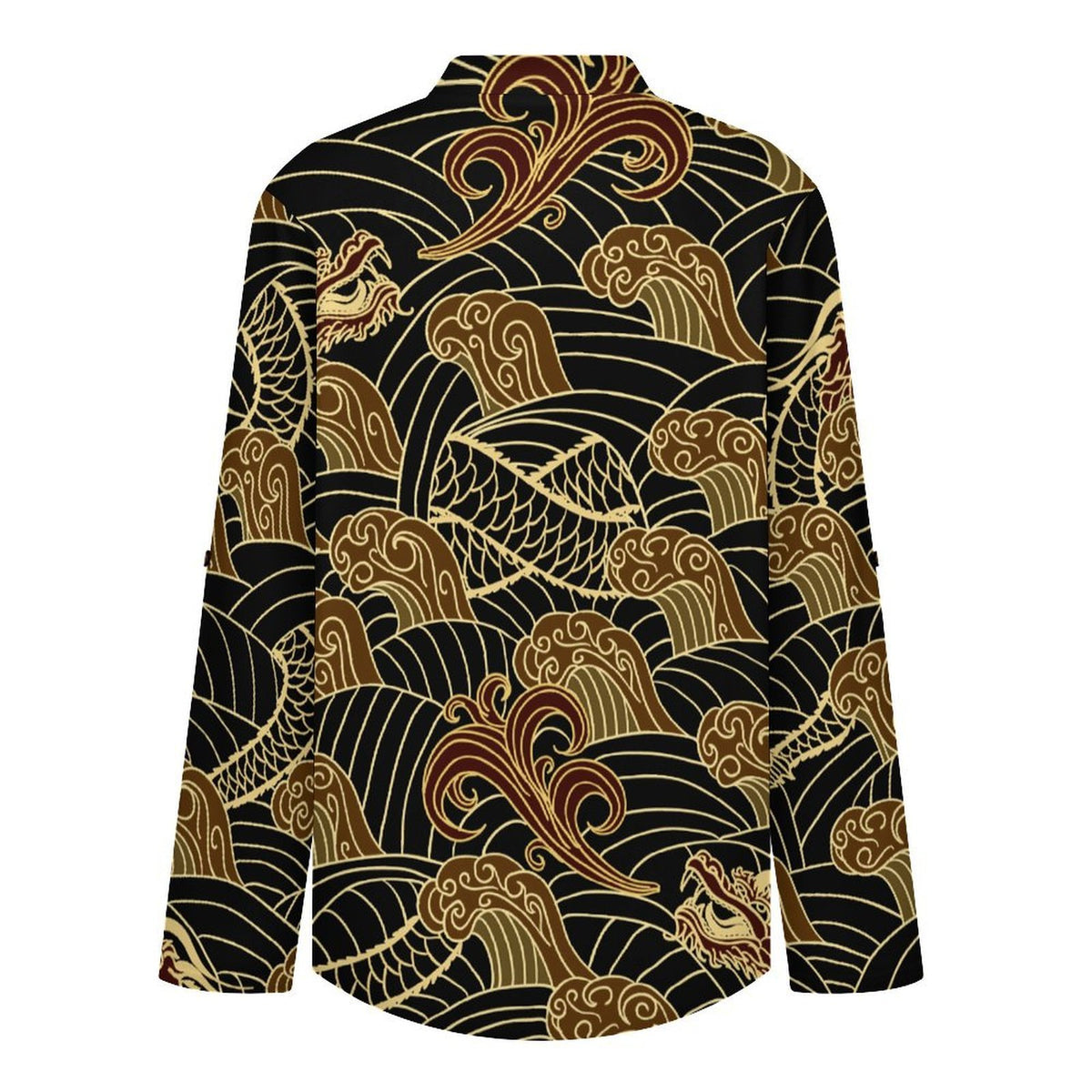 Retro Pattern, Cloud, Dragon Roll Tab 3/4 Sleeve Notched V Neck Tunic Blouse