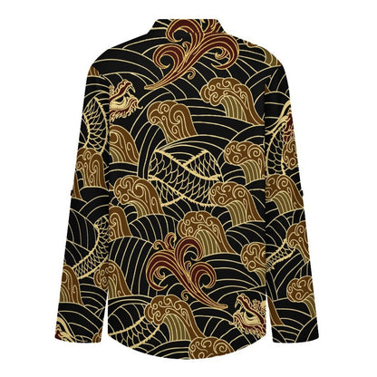Retro Pattern, Cloud, Dragon Roll Tab 3/4 Sleeve Notched V Neck Tunic Blouse