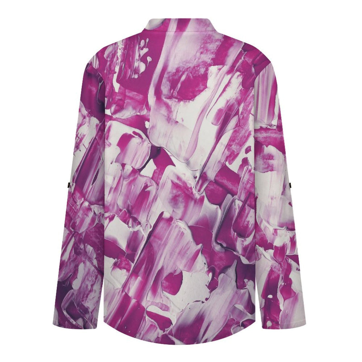 Stand-up Collar Long-sleeved Shirt Pink White Smear Pattern  Customization Women’s V-Neck Blouses,long Sleeve,Roll-Up Sleeve Shirt