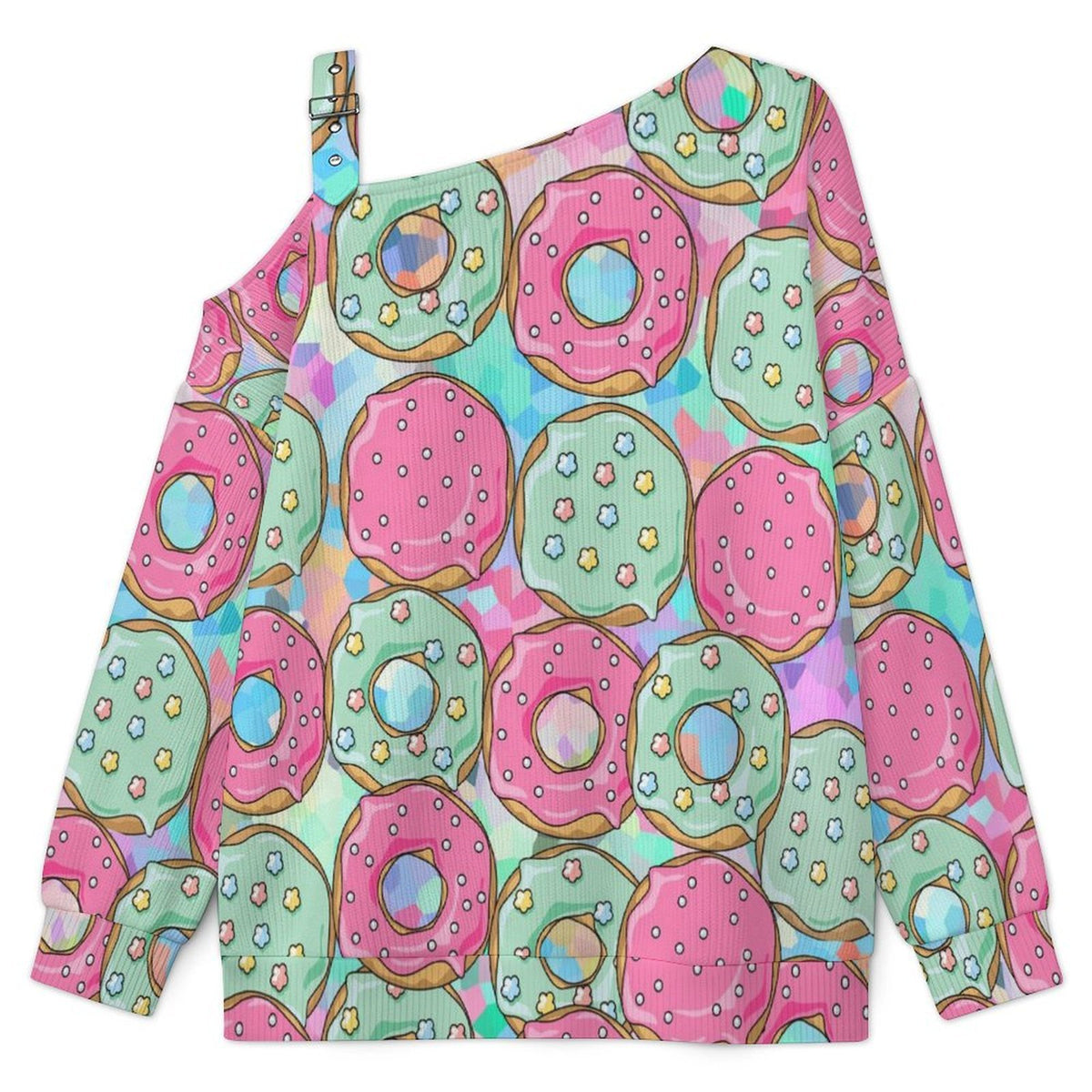 Long Sleeve Relaxed-Fit Solid Pullover Donuts Pattern