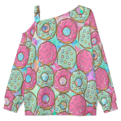 Long Sleeve Relaxed-Fit Solid Pullover Donuts Pattern