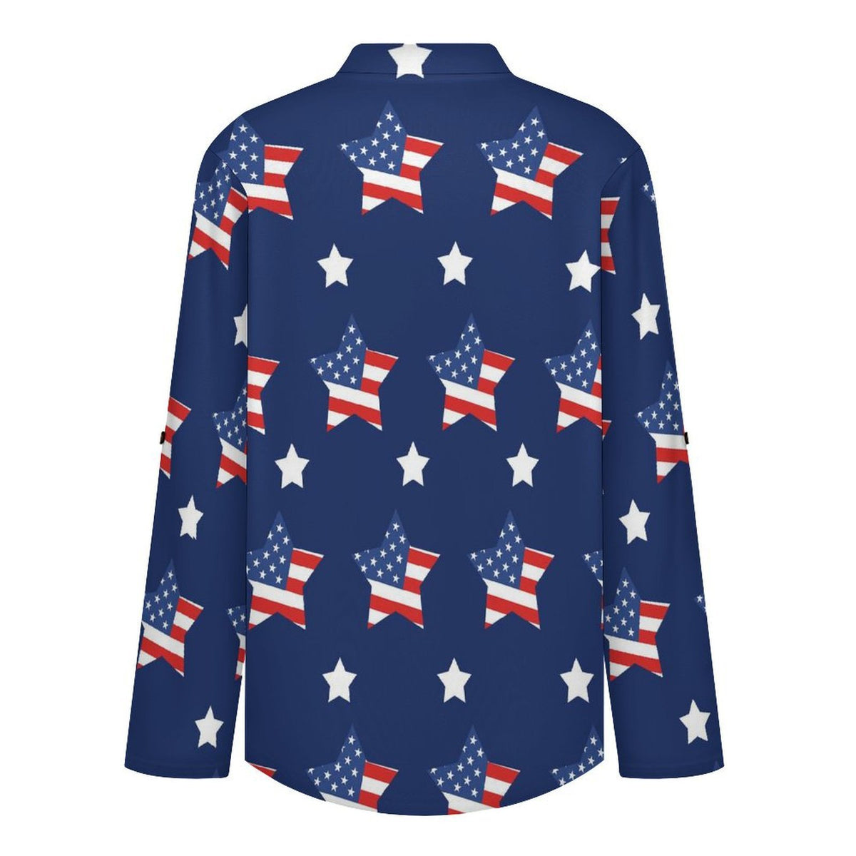 American Flag Star  Versatile Notched V-Neck Tunic | Roll Tab 3/4 Sleeve Office Casual Top