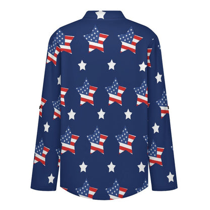 American Flag Star  Versatile Notched V-Neck Tunic | Roll Tab 3/4 Sleeve Office Casual Top