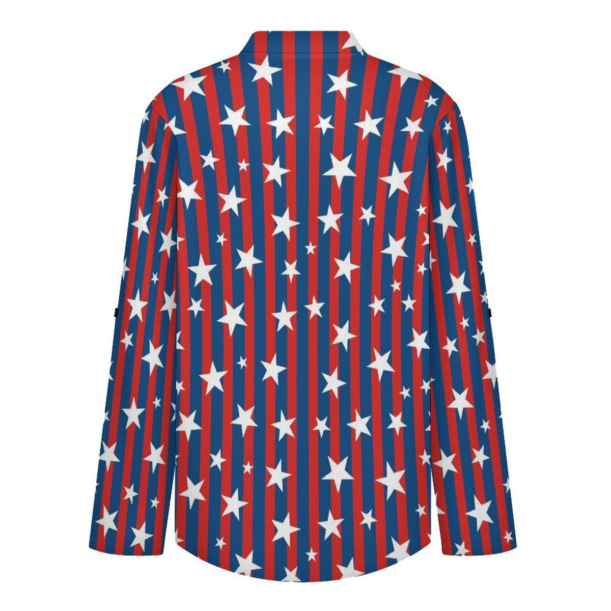 American Flag Roll Tab 3/4 Sleeve Notched V Neck Tunic Blouse