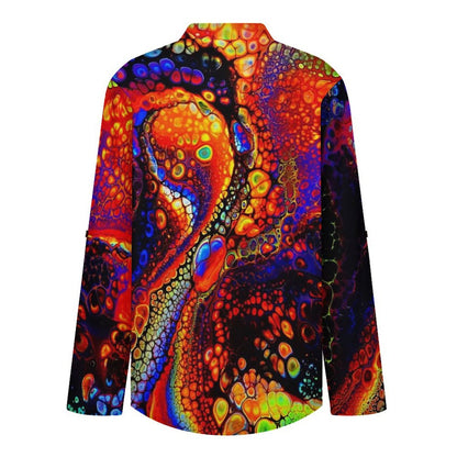 Bubbles  Women Curved Hem V Neck Roll Sleeve Casual Work Top