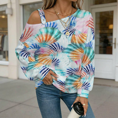 Off-the-shoulder Sweater Exotic Ethnic Pattern white S Women’s Off-Shoulder Knit Sweater