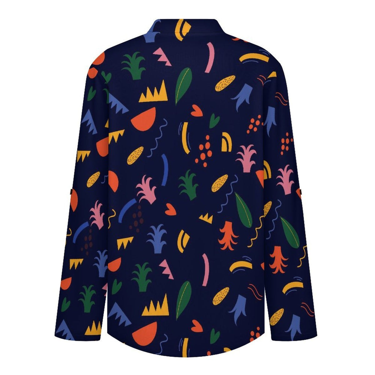 Stand-up Collar Long-sleeved Shirt Mexico Pattern  Customization Women’s V-Neck Blouses,long Sleeve,Roll-Up Sleeve Shirt