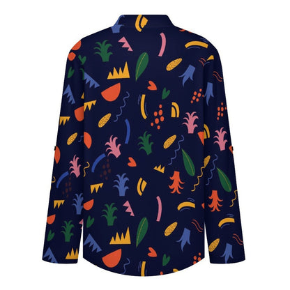 Stand-up Collar Long-sleeved Shirt Mexico Pattern  Customization Women’s V-Neck Blouses,long Sleeve,Roll-Up Sleeve Shirt
