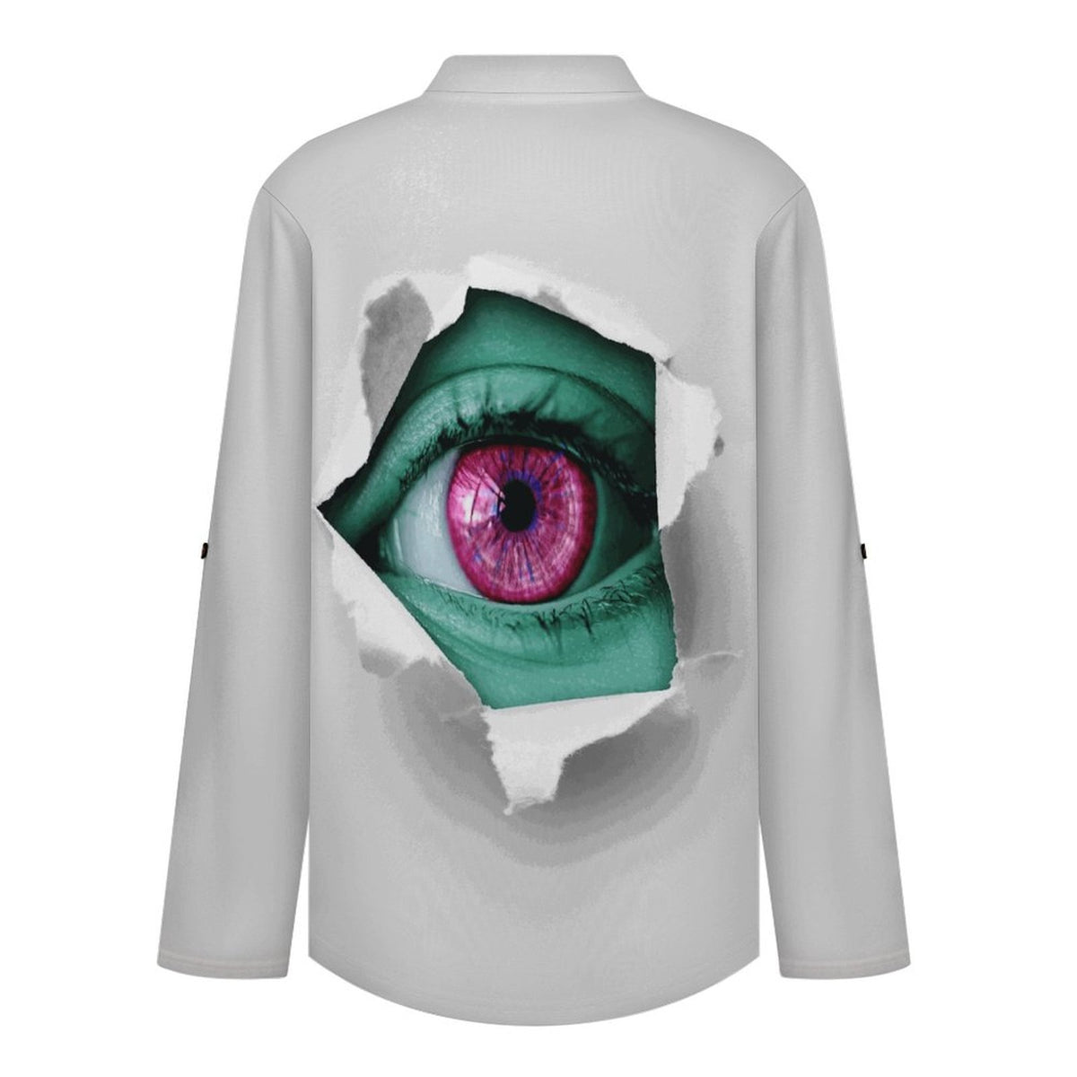 Stand-up Collar Long-sleeved Shirt Green Eyes  Customization Women’s V-Neck Blouses,long Sleeve,Roll-Up Sleeve Shirt