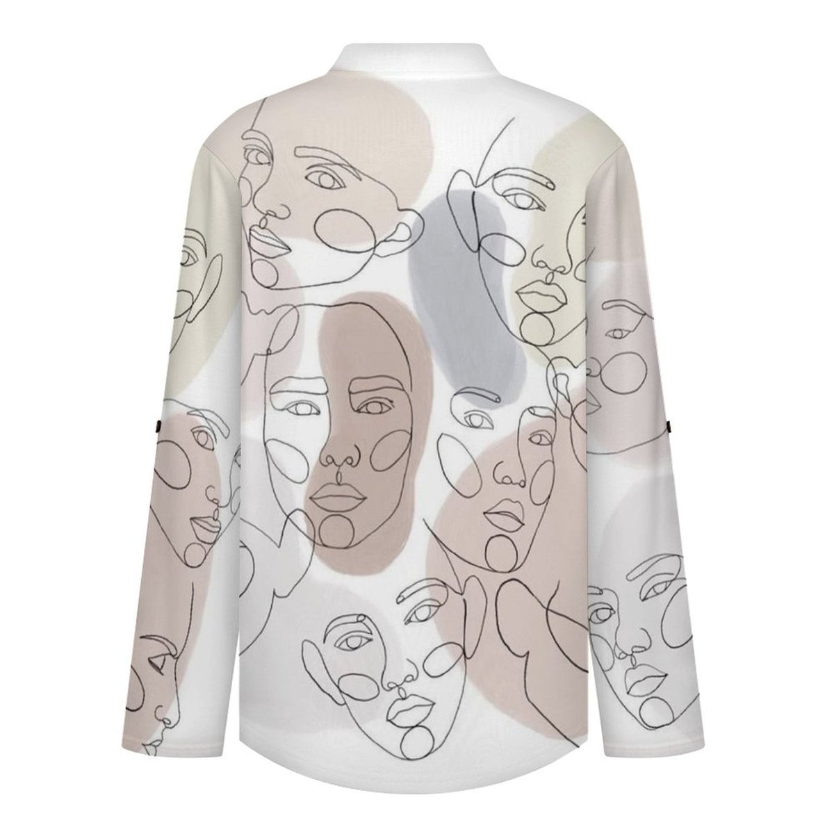 Character Line Design Roll Tab 3/4 Sleeve Notched V Neck Tunic Blouse