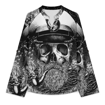 Pirate Captain Skull  Versatile Notched V-Neck Tunic | Roll Tab 3/4 Sleeve Office Casual Top