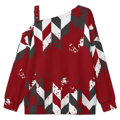 Fall Casual Asymmetric Shoulder Knit Top with Buckle Detail Stripe Line Pattern