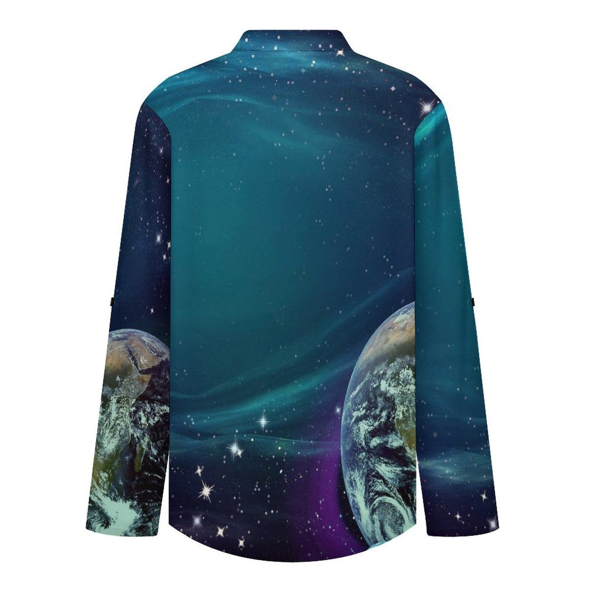 Stand-up Collar Long-sleeved Shirt Planet, Outer Space  Customization Women’s V-Neck Blouses,long Sleeve,Roll-Up Sleeve Shirt