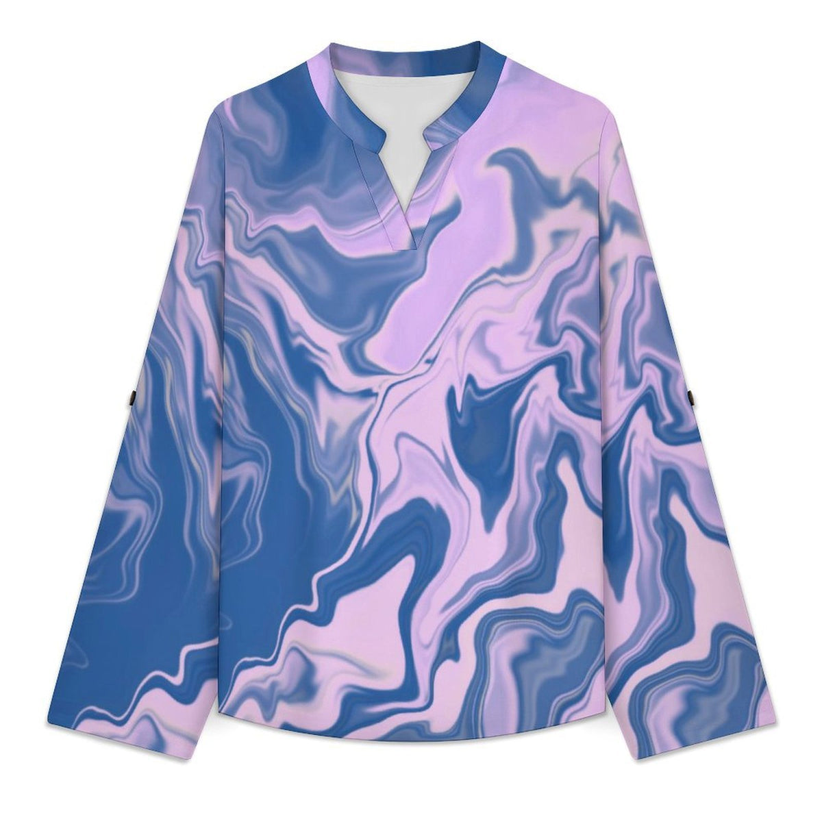 Stand-up Collar Long-sleeved Shirt Children, Bears, Pinecones  Customization Women’s V-Neck Blouses,long Sleeve,Roll-Up Sleeve Shirt