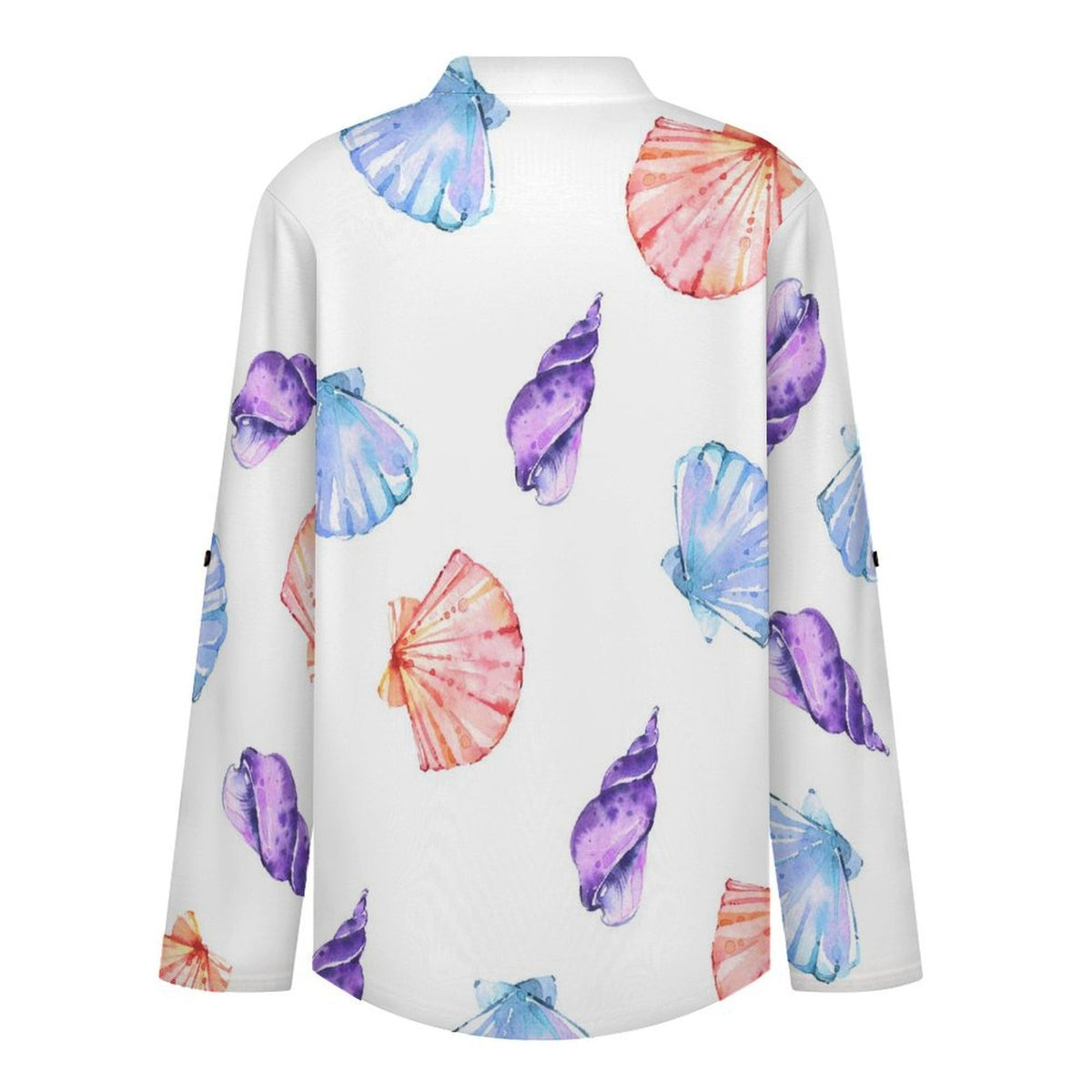 Stand-up Collar Long-sleeved Shirt Shell-blue-full Print-T-shirt-phone Case  Customization Women’s V-Neck Blouses,long Sleeve,Roll-Up Sleeve Shirt