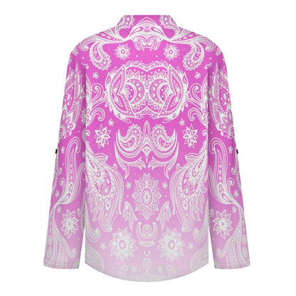 Stand-up Collar Long-sleeved Shirt Paisley  Customization Women’s V-Neck Blouses,long Sleeve,Roll-Up Sleeve Shirt