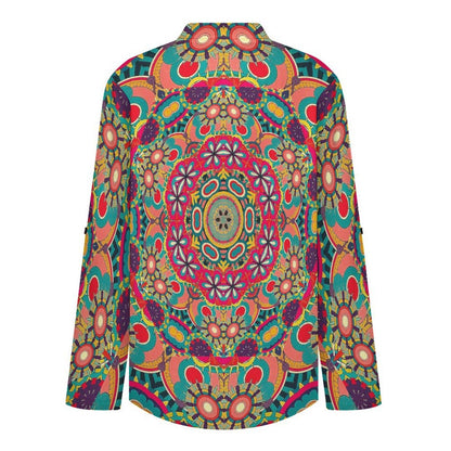 Stand-up Collar Long-sleeved Shirt Summer, Surfing, Seaside  Customization Women’s V-Neck Blouses,long Sleeve,Roll-Up Sleeve Shirt