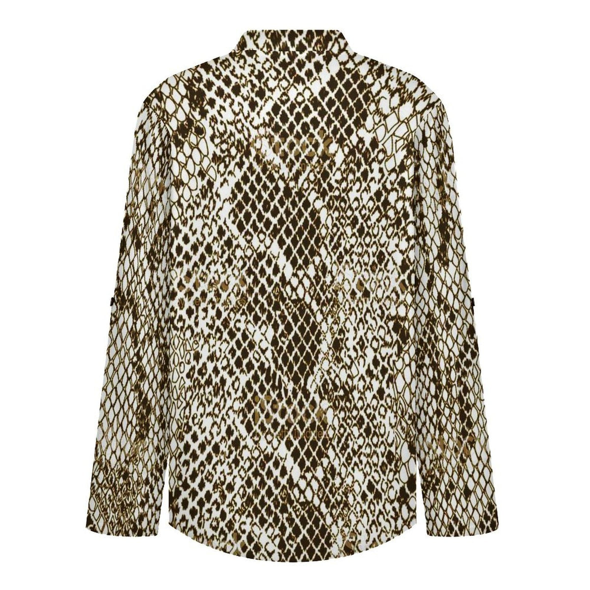 Stand-up Collar Long-sleeved Shirt Snake Skin  Customization Women’s V-Neck Blouses,long Sleeve,Roll-Up Sleeve Shirt