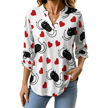 Stand-up Collar Long-sleeved Shirt Long-legged Cat, Funny, Repeating Pattern