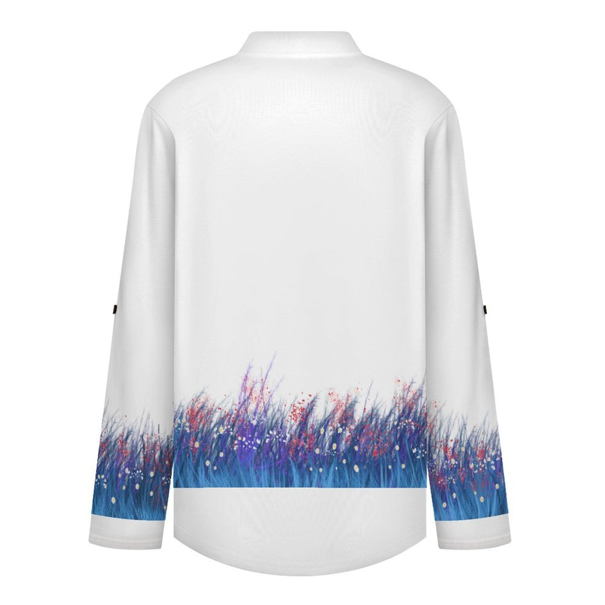 Stand-up Collar Long-sleeved Shirt Blue, Grass  Customization Women’s V-Neck Blouses,long Sleeve,Roll-Up Sleeve Shirt