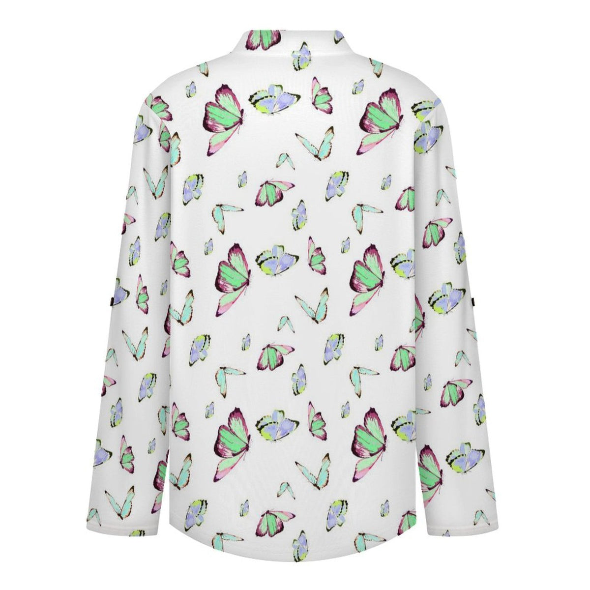 Versatile Notched V-Neck Tunic  Roll Tab 3/4 Sleeve Office Casual Top  Butterfly T-shirt Dress