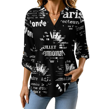 Stand-up Collar Long-sleeved Shirt Sunflower Dress Woman white S Women’s V-Neck Blouses